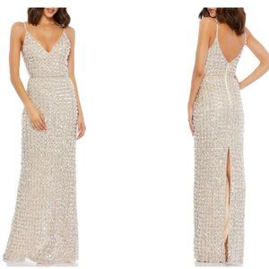 MAC DUGGAL 5394 GEOMETRIC EMBELLISHED CRYSTAL DROP V-NECK GOWN sz 8